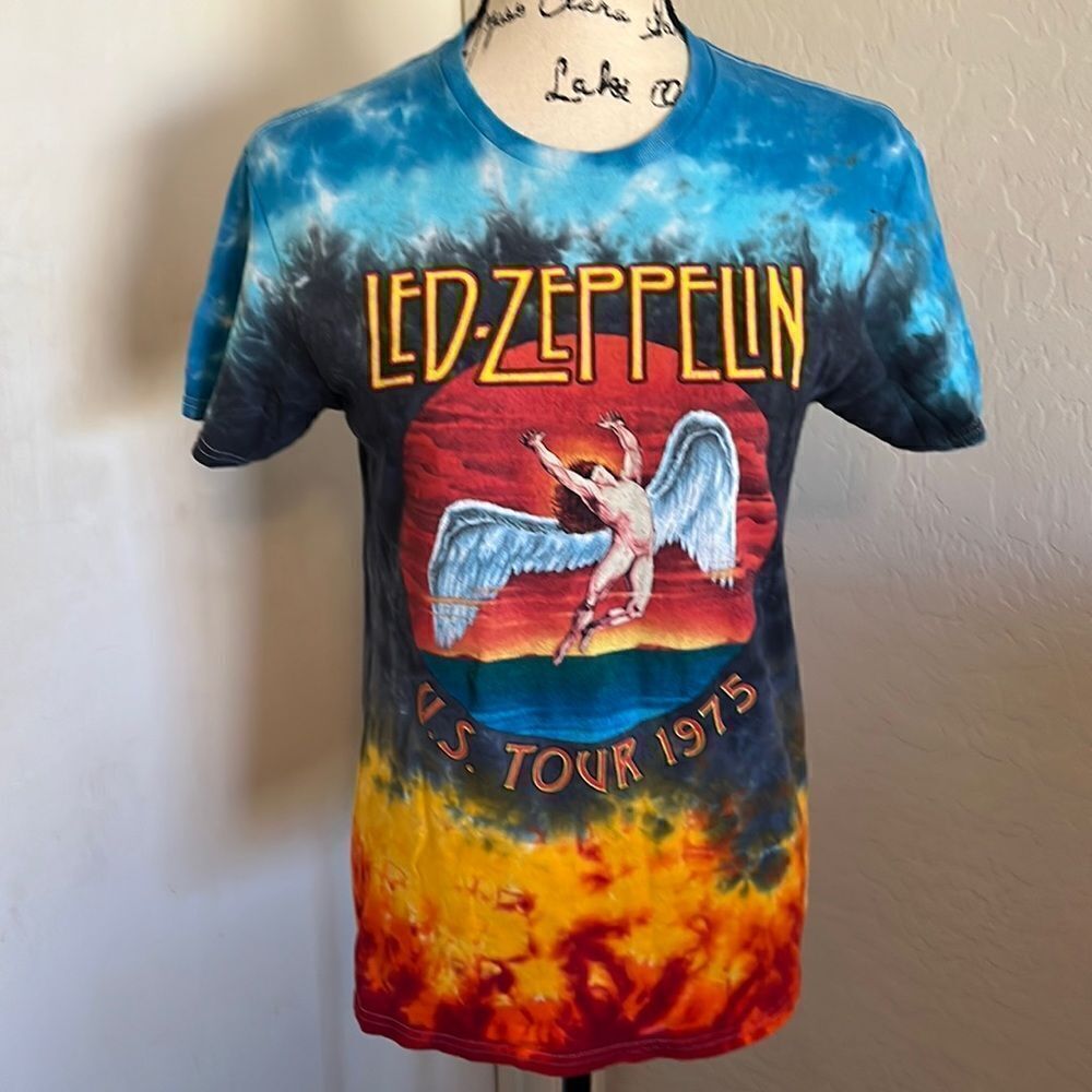 Led Zeppelin Reproduction World Tour 1975 Tie Dye Graphic Shirt Boho